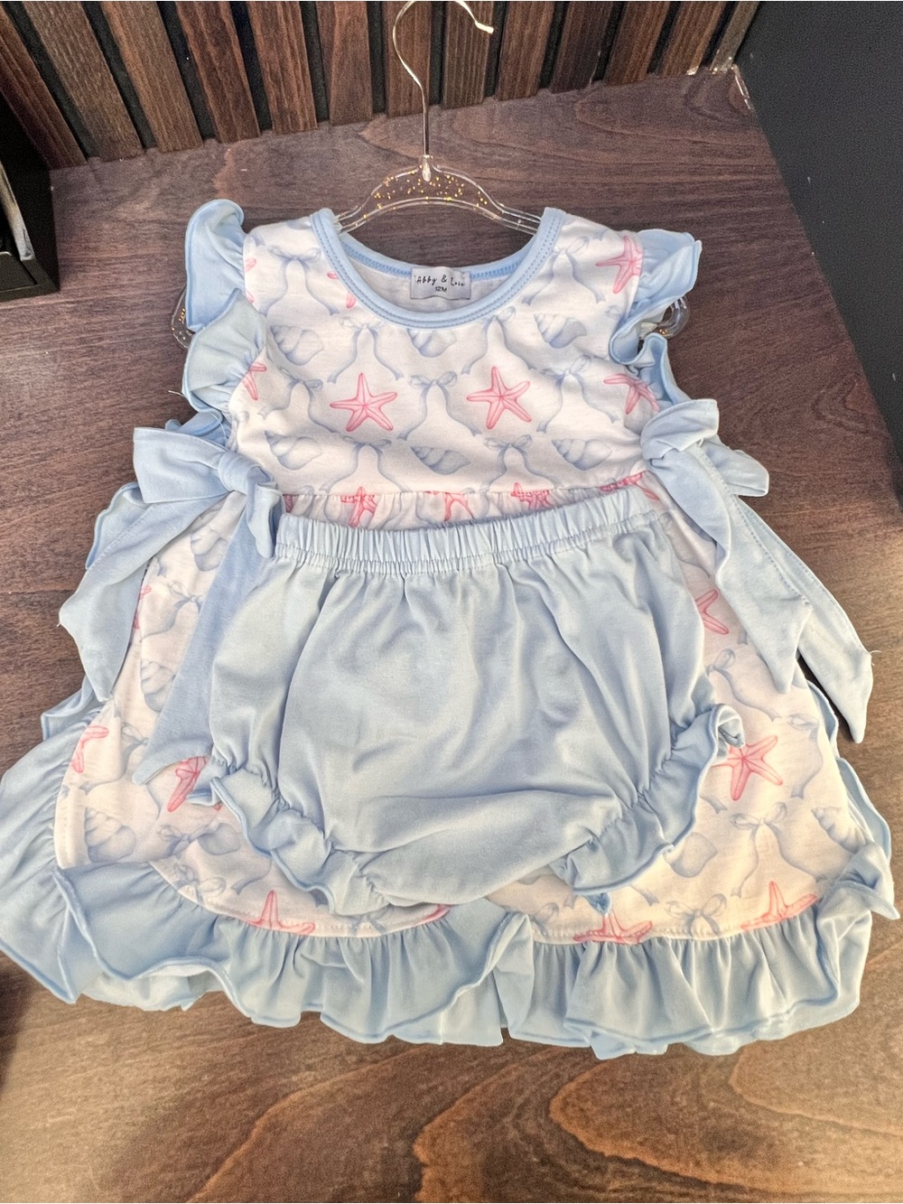 Abyss By Abby Light Blue Starfish Ruffle Dress with Matching Bloomers